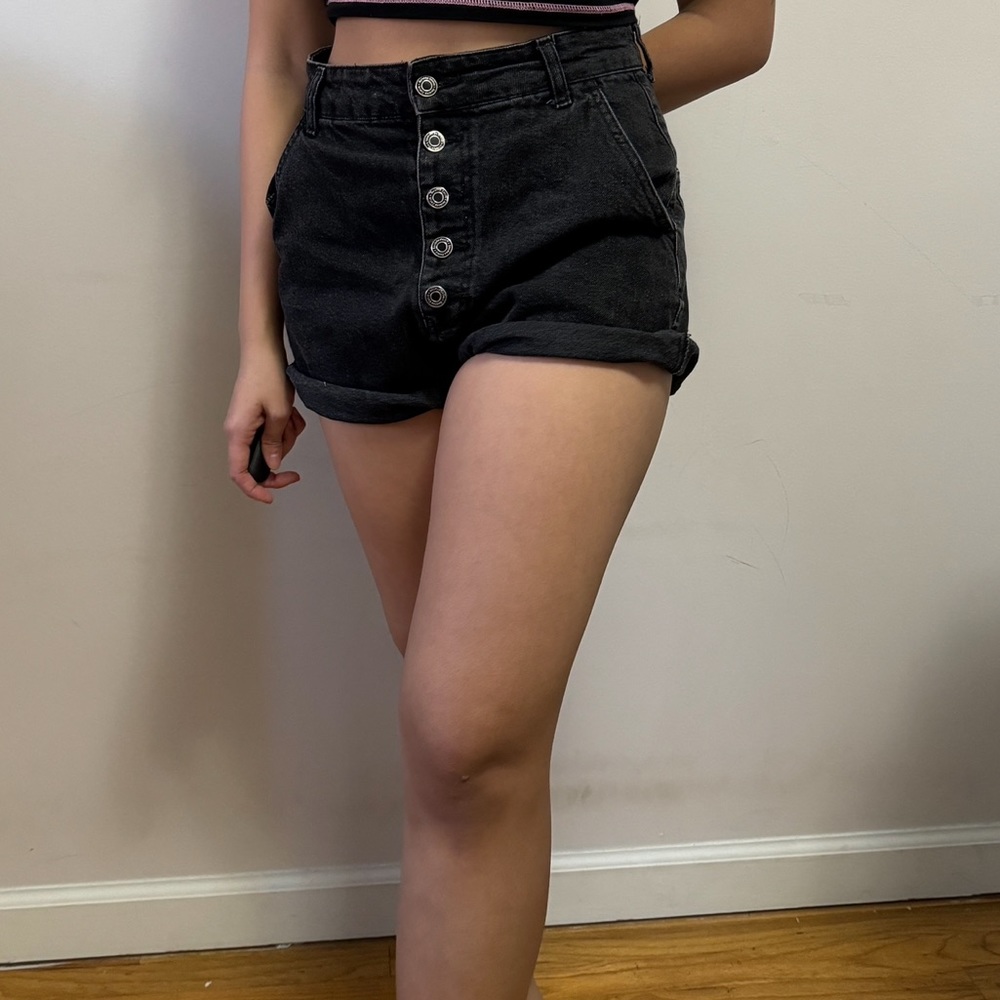 Bershka High-Waisted Black Denim Jean Shorts